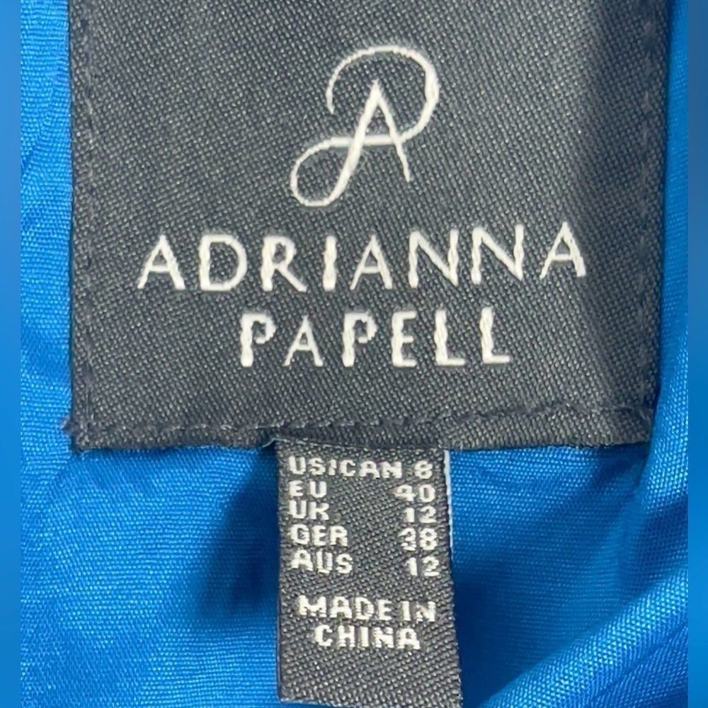 Adrianna Papell Poppy Blue Solid Origami Crepe Dress Size 8 - Picture 7 of 9